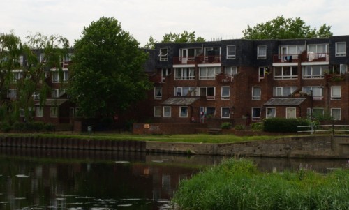 Rear of houses on Reedham Close, N17, backing onto the River Lea | Photo: Iridescenti