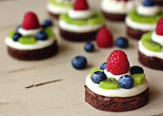 Fudgy Mini Brownie Fruit Pies With Almond Cream Cheese.