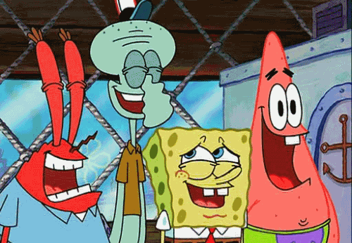 spongebob patrick squidward and mr. krabs laughing gif WiffleGif.