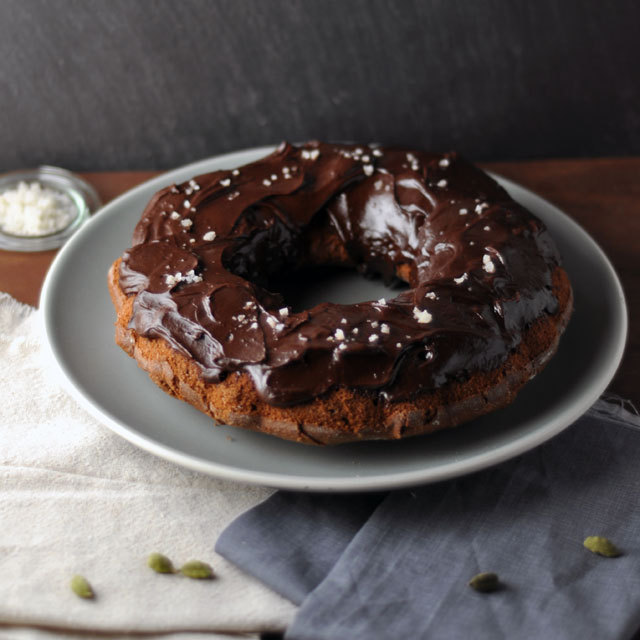 Spiced Whole Grain Chocolate Cake With Salted Chocolate Frosting.