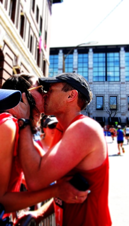 This man stopped at the end of the Boston Marathon to kiss his...