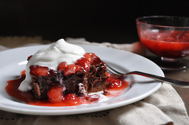 Gastrogirl Brownie With Whipped Cream And Strawberry Sauce