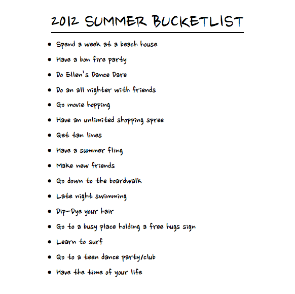 2012 Summer time Bucket Record picture about Bucket List Tumblr identified as 2012 Summer season Bucket Checklist