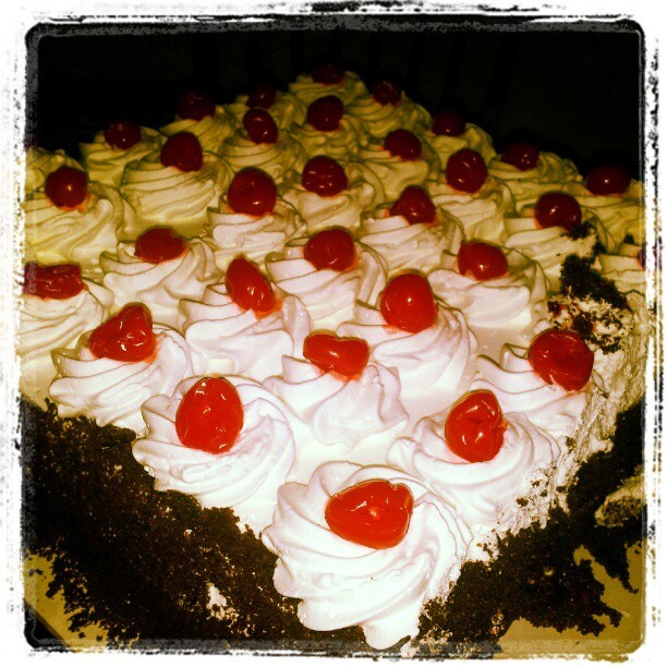 Black forest gateaux. One of the three cakes my diva-like demands that people provide cake for my birthday resulted in. (Taken with Instagram)