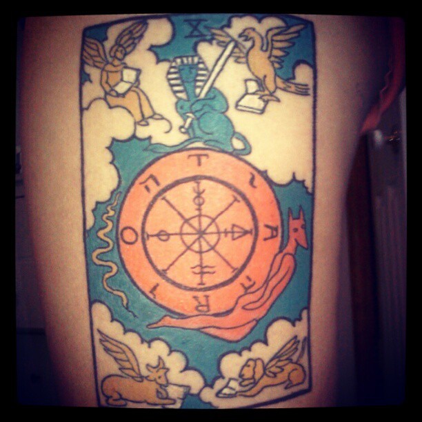 — Wheel of Fortune Tarot Card tattoo. Done at