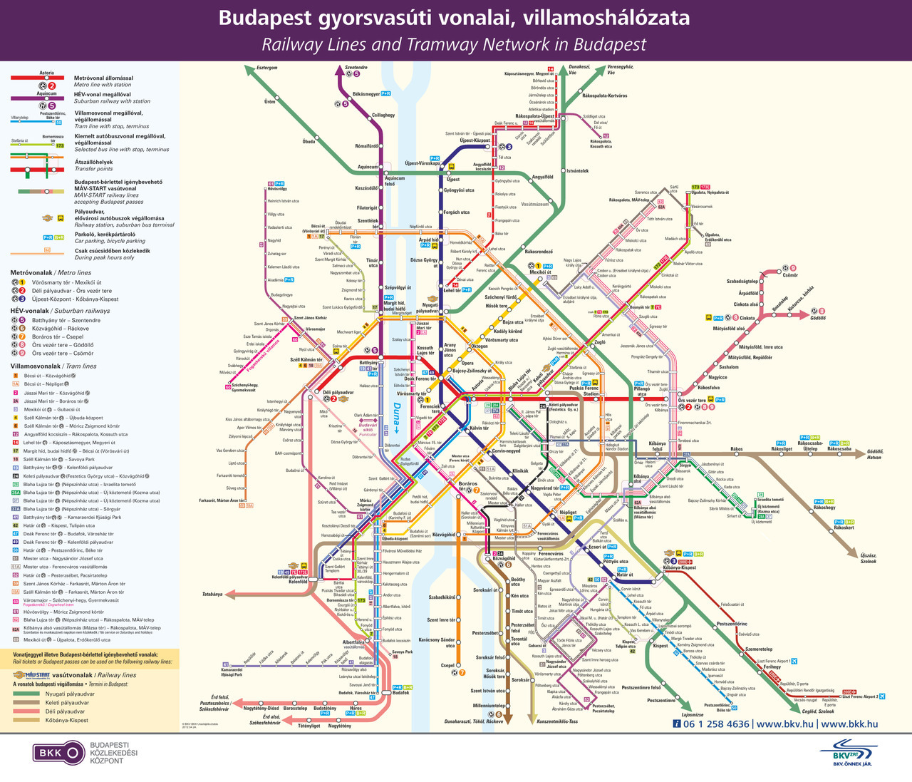 Official Map Rail and Tram Network, Budapest