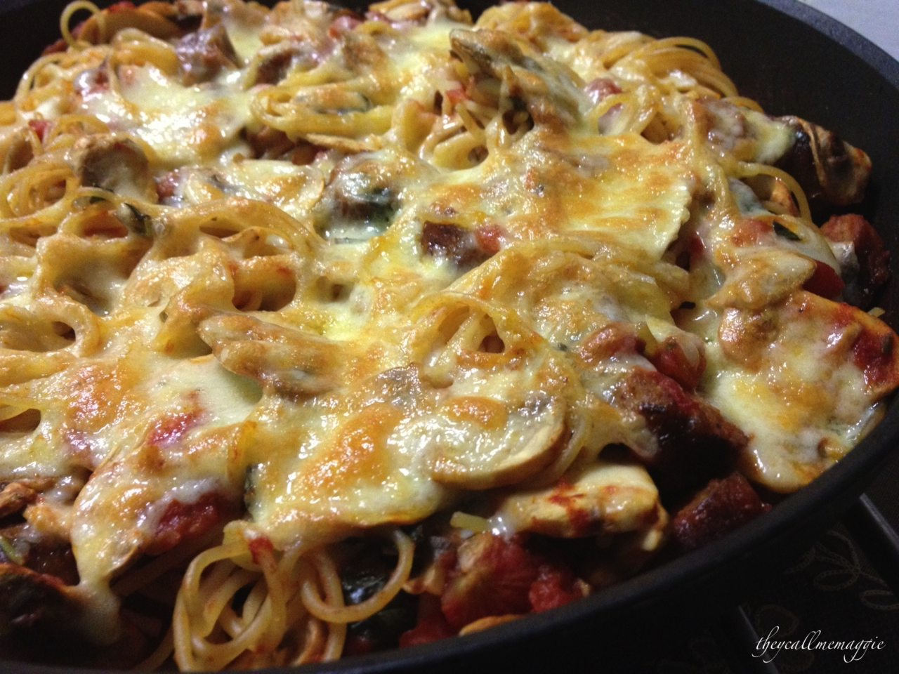 Gastronomical ramblings - Frying pan spaghetti bake. For recipe, click...