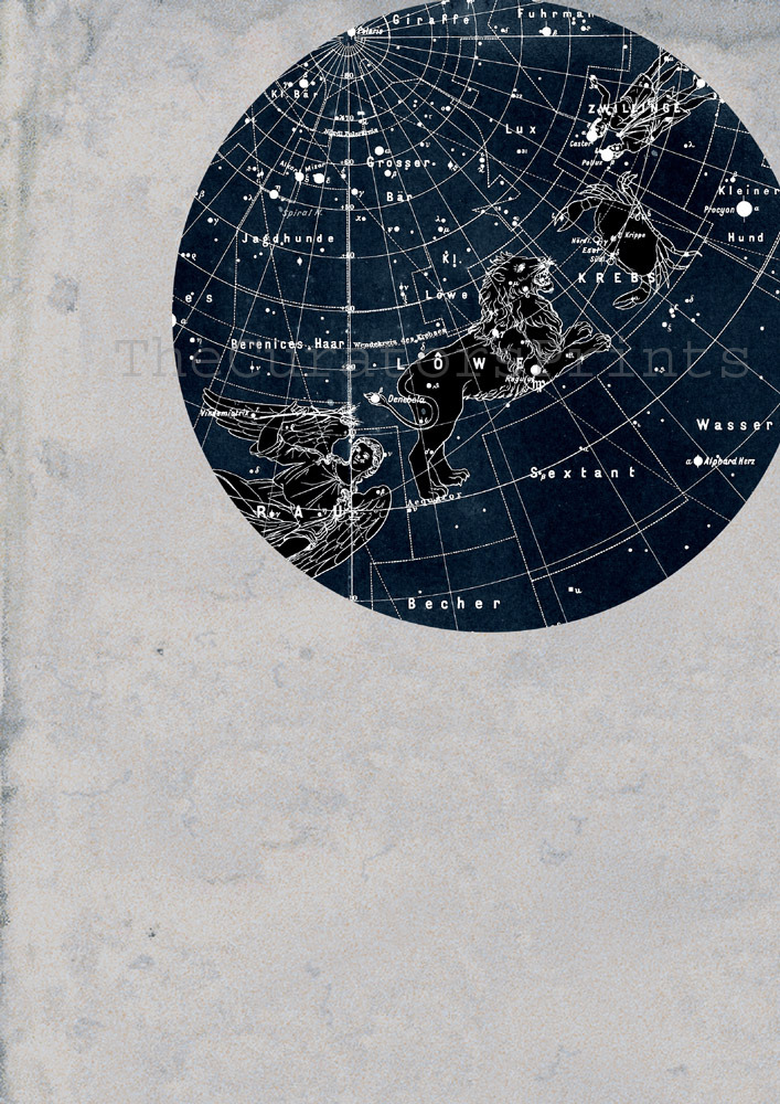 The Curator's Prints — Cancer and Leo Constellation Stars Map This map...