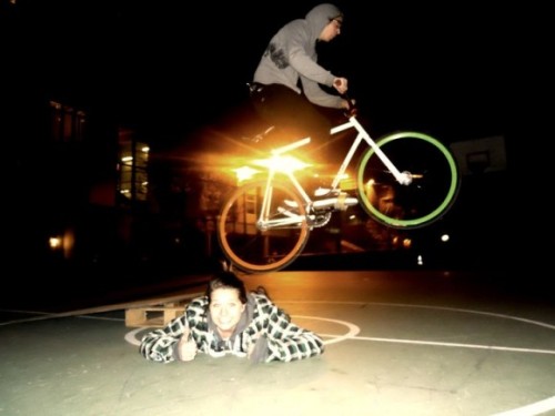 fixie fixed fixed gear j hop over girl thumbs up ramp