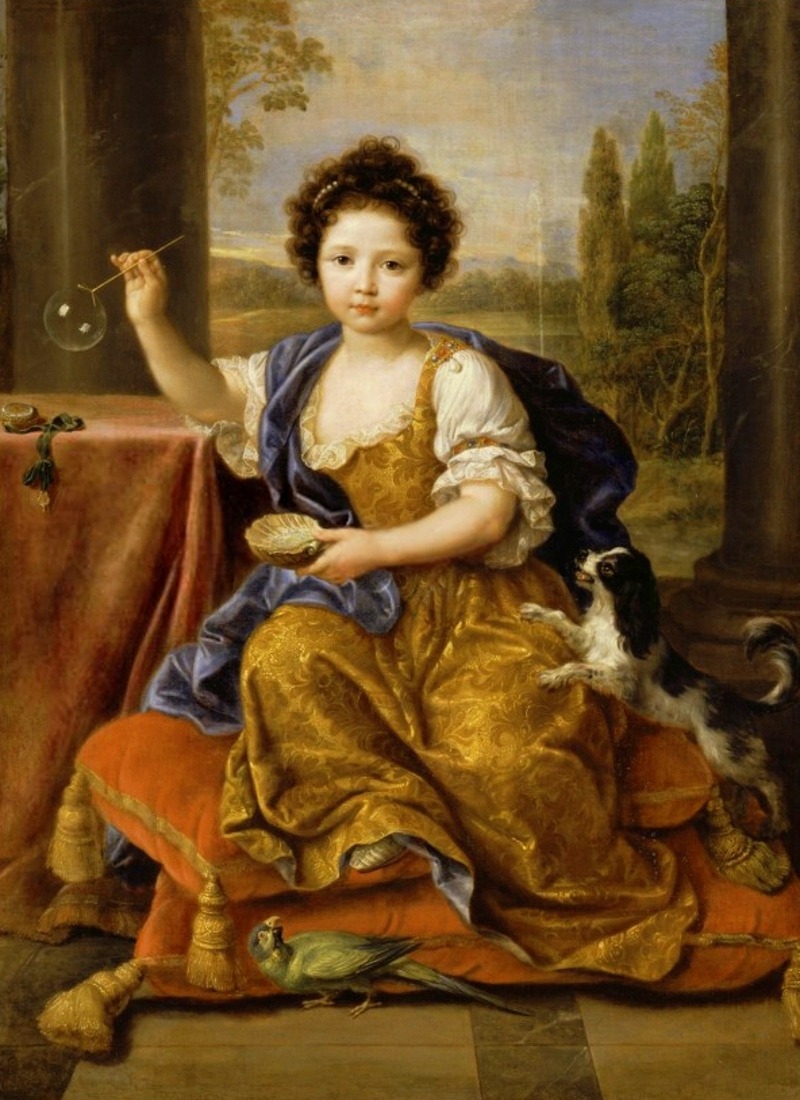 Mademoiselle de Tours, or Girl Blowing Soap Bubbles
(1674-1682?)
posthumous painting by Pierre Mignard (1612–1695) , Oil on canvas
Louise Marie Anne de Bourbon, Légitimée de France, Mademoiselle de Tours (Saint-Germaine-en-Laye, 18 November 1674 –...