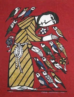 Sadao Watanabe St Francis and the birds (red) francis peintre peinture art bird birds japan