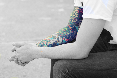 focal point greyscale tattoo sleeve gorgeous colour guy perfect arm hand handsome