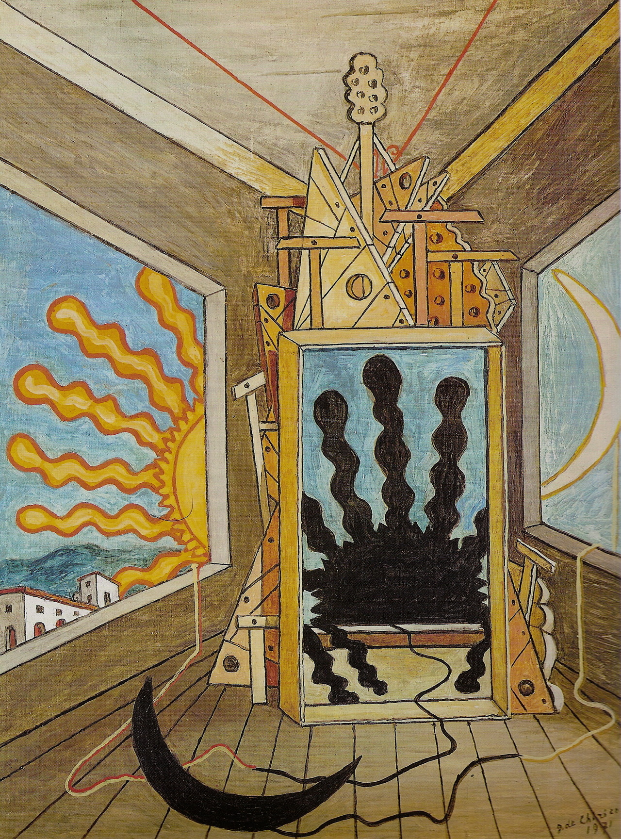 Arte de Ayer - G. de Chirico, Metaphysical Interior with Setting...