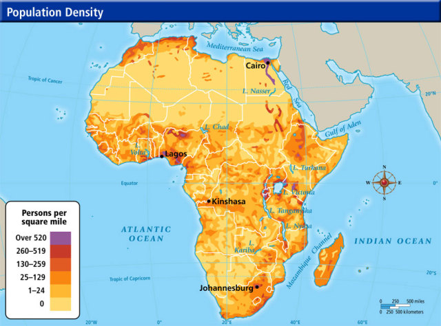 Population density in Africa. - Maps on the Web