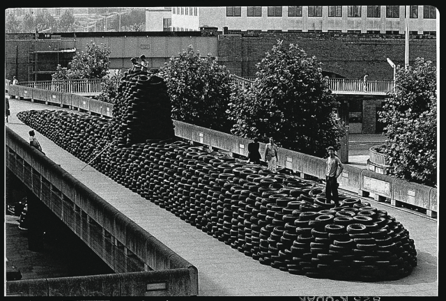 A submarine made of tyres. Southbank, London, 1983. Artist: David Mach