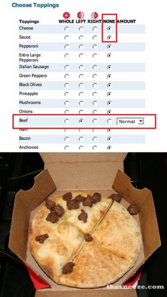 none pizza with left beef
