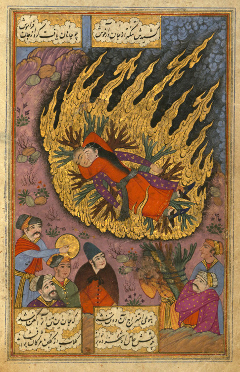 willigula:â A Hindu girl throws herself on the funeral pyre of her betrothed, from the poem SÅ«z va gudÄz (Burning and Melting) by Nawʿī KhabÅ«shÄnÄ«, illuminated by Muḥammad Ê¿AlÄ« MashhadÄ«, Iran, 1657 â
