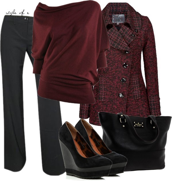 Style of E (Red and Black by styleofe featuring black pants)