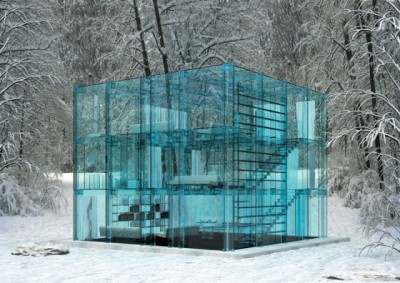 f-l-e-u-r-d-e-l-y-s:<br /><br />Glass House<br />Here is the full glass house, designed by the Italian company Santambrogio with designer Ennio Arosio. Work on transparency also for furniture: bed, table and bathroom are composed entirely of glass.<br />