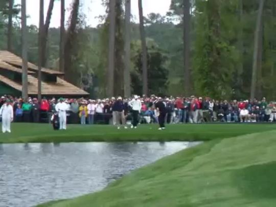 Vijay Singh with the most outrageous golf shot the masters has ever seen. Ever.