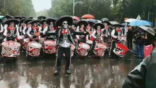 astralbloods:astralbloods:astralbloods:blahbuzz:mexicali101photos:The group is Batala Mexico, participating in the 2019 Dia De Los Muertos Parade in CDMX.                                       Their theme: Homenaje Al Mariachi.Here is a other video of